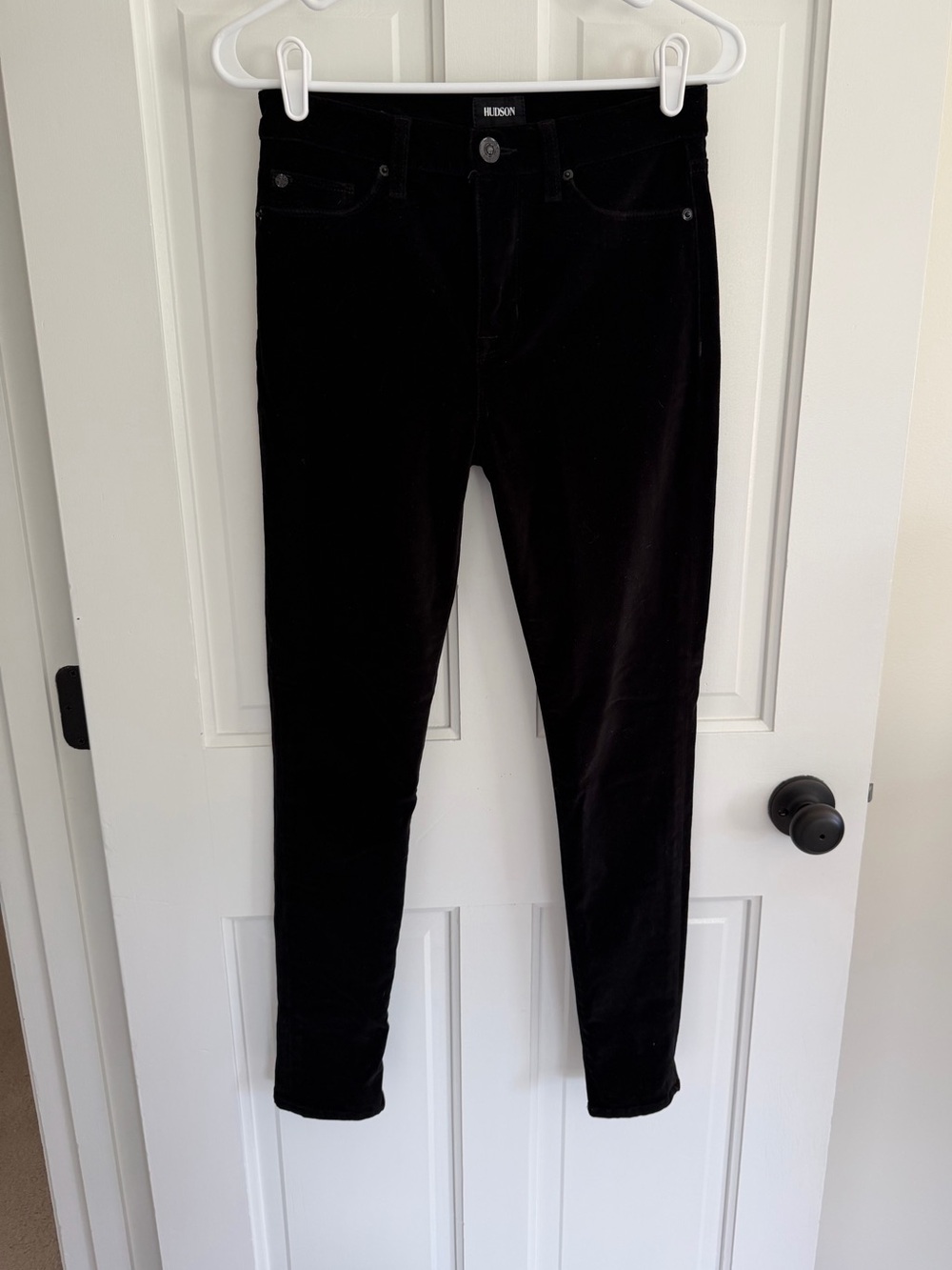 Hudson‎ Barbara High Rise Super Skinny Ankle Black Velvet Jeans Size 26